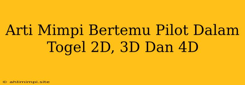 Arti Mimpi Bertemu Pilot Dalam Togel 2D, 3D Dan 4D