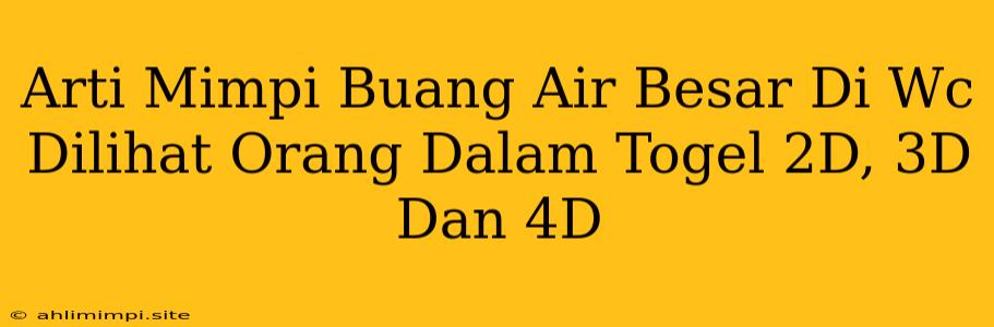 Arti Mimpi Buang Air Besar Di Wc Dilihat Orang Dalam Togel 2D, 3D Dan 4D