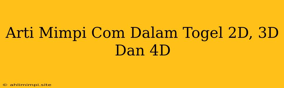 Arti Mimpi Com Dalam Togel 2D, 3D Dan 4D