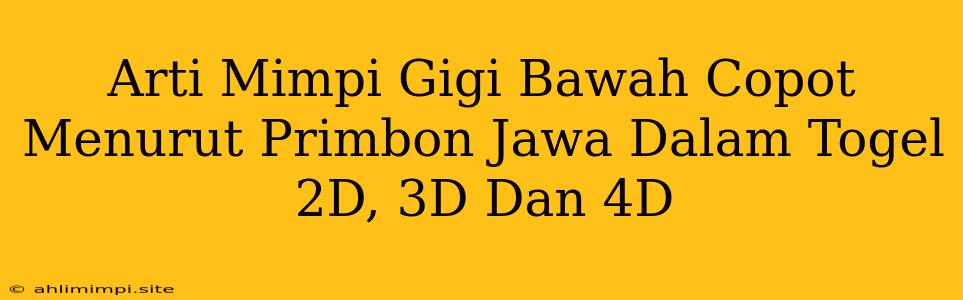 Arti Mimpi Gigi Bawah Copot Menurut Primbon Jawa Dalam Togel 2D, 3D Dan 4D