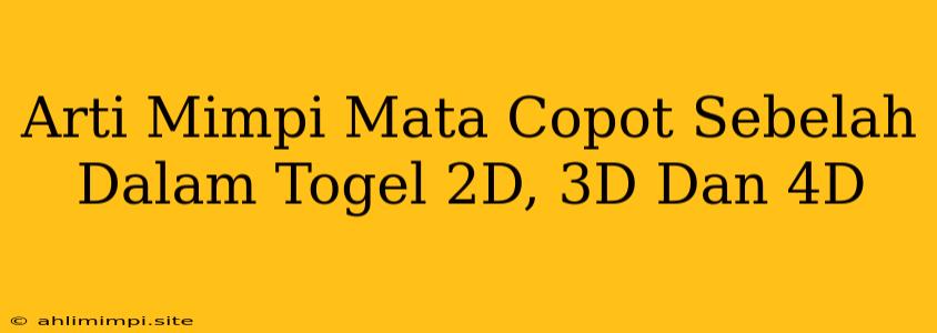 Arti Mimpi Mata Copot Sebelah Dalam Togel 2D, 3D Dan 4D