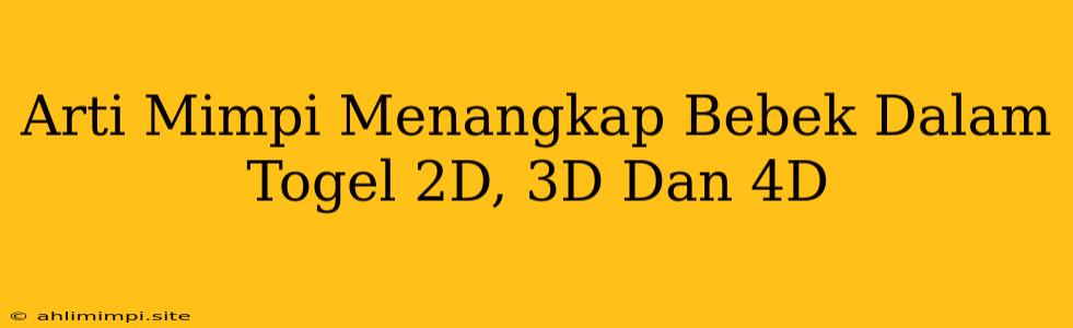 Arti Mimpi Menangkap Bebek Dalam Togel 2D, 3D Dan 4D