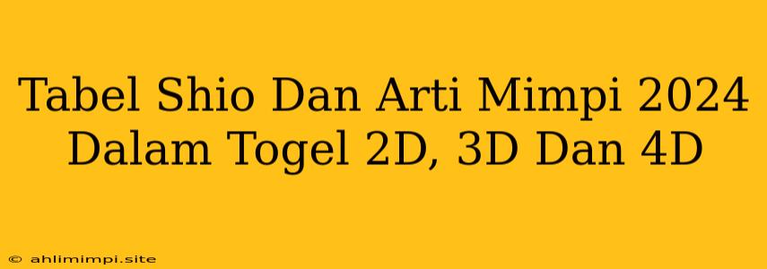 Tabel Shio Dan Arti Mimpi 2024 Dalam Togel 2D, 3D Dan 4D